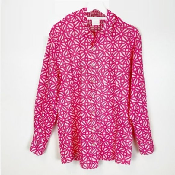 Gretchen Scott Designs Tops - Gretchen Scott Designs Pink Printed Button Down